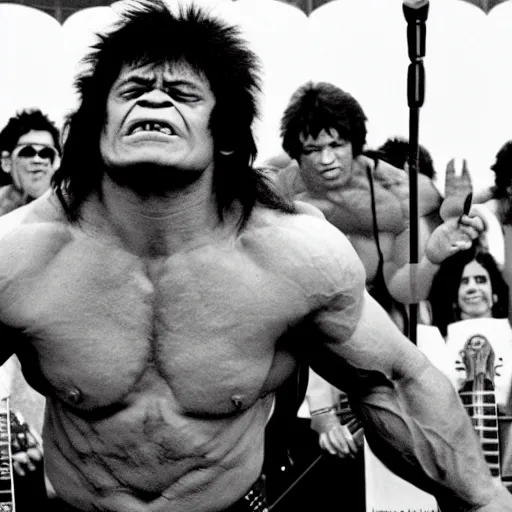 Image similar to hulk performing at woodstock