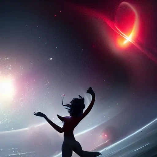 Image similar to Dancing on the ring of a blackhole, highly detailed, excellent composition, cinematic concept art, dramatic lighting, trending on ArtStation