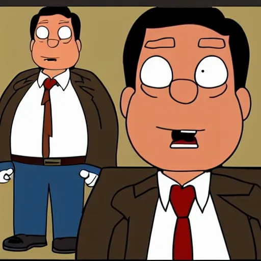 Prompt: Glenn Quagmire (family guy) dressed in a suit and tie in a lawyer's office holding a briefcase.