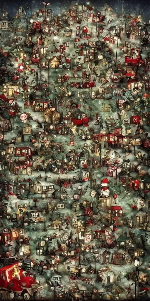 Image similar to a christmas toy junkyard scene by alexander jansson and where's waldo