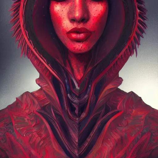 Image similar to Black dragon Kalameeth + Portrait beautiful face + Trending on Artstation + Incredible black and red gothic illustration + Exquisite detail, painterly