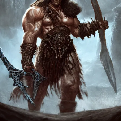 Prompt: conan the barbarian in diablo 3, au naturel, hyper detailed, digital art, trending in artstation, cinematic lighting, studio quality, smooth render, unreal engine 5 rendered, octane rendered, art style by klimt and nixeu and ian sprigger and wlop and krenz cushart
