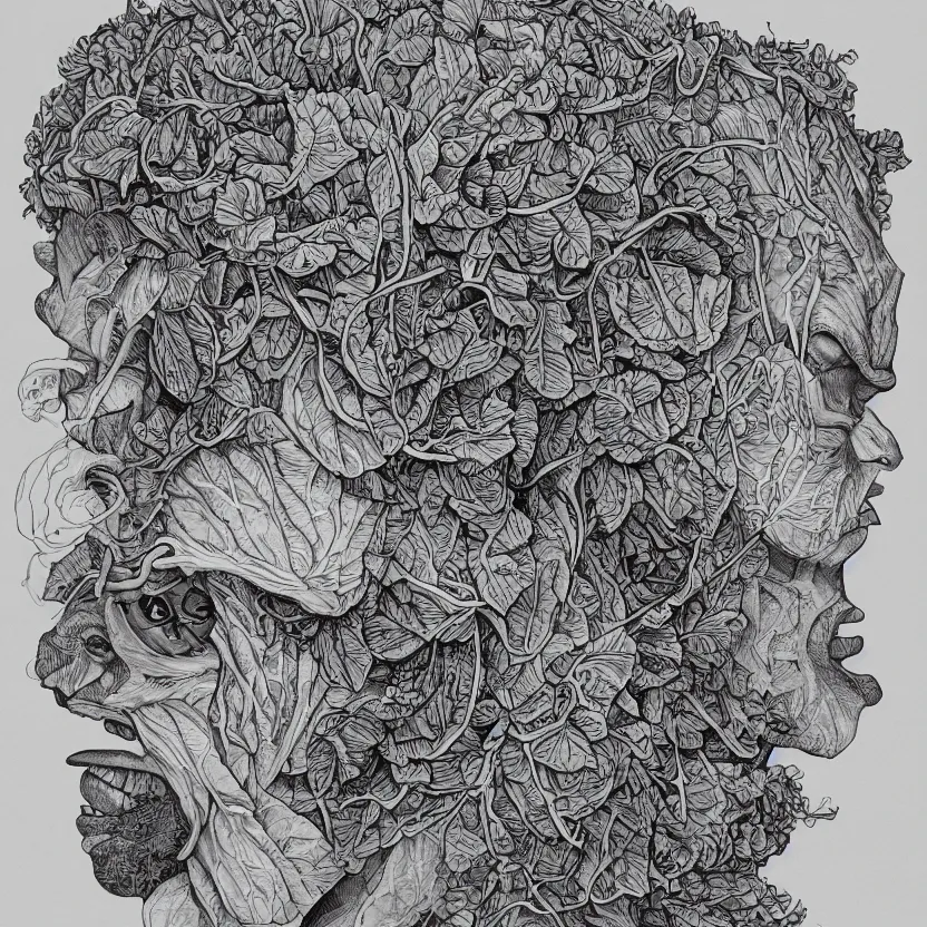 Image similar to the anatomy of a head of lettuce, jojo's bizarre adventure, an ultrafine detailed painting by james jean, intricate linework, studio ghibli, behance contest winner, vanitas, angular, altermodern