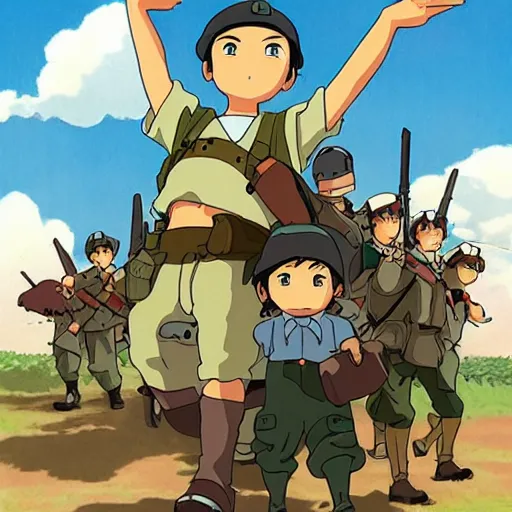 Image similar to world war 2 by studio ghibli