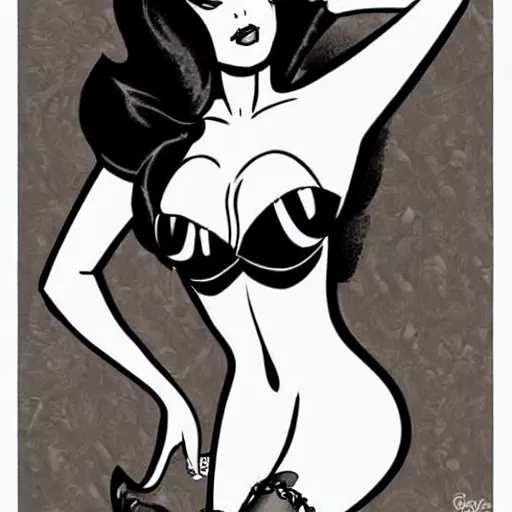 Image similar to gothic jessica rabbit in the style of a vintage pin-up