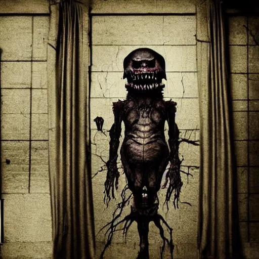 Image similar to monster inside creepy scary nightmare atmosphere, realsitic