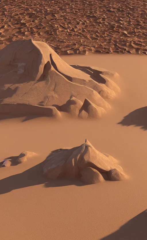 Prompt: a sandstone hill in a desert with a sand castle on it. intricate artwork by Tooth Wu and wlop and beeple. octane render, hyper realism, 8k