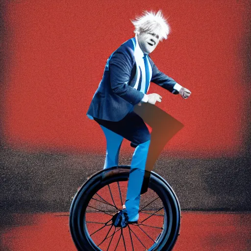 Prompt: Boris Johnson riding a unicycle in a silly costume, digital art