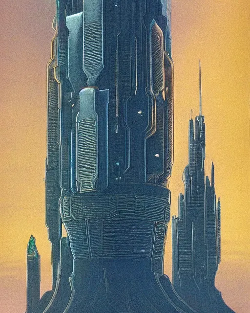 Image similar to cyberpunk tower by ralph mcquarrie and frank lloyd frank lloyd and bruce pennington and ted nasmith