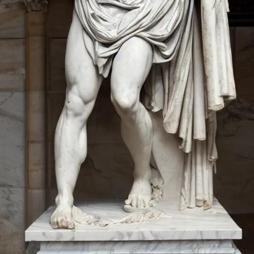 Image similar to marble statue Hephaestus at the Forge by Guillaume Coustou the Younger (at Louvre)