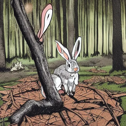 Image similar to A rabbit in the woods, by Junji itou and KAZUO UMEZZ