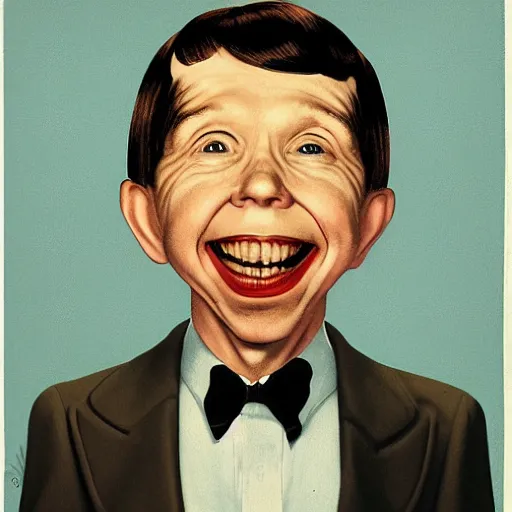 Prompt: portrait of alfred e neuman from mad magazine