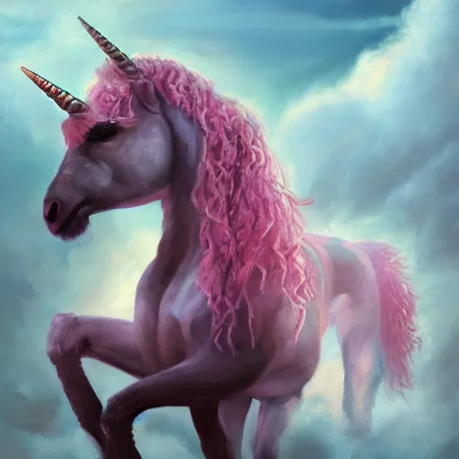 Prompt: A beautiful pink unicorn with a old goat, fantasy, portrait, oil on canvas, masterpiece, trending on artstation, cinematic composition, dramatic pose, beautiful lighting, sharp, details, hyper-detailed, HD, HDR, 4K, 8K