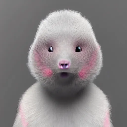 Image similar to white mink with nimbus of pink bacteria around the neck, unreal engine, starring at camera, matte background, high symmetry, 8k