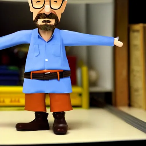Prompt: a stopmotion animation toy of walter white
