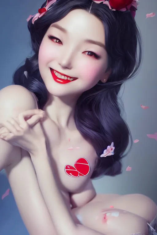 Prompt: a pin up and beautiful fashion and dreamlke loveable chic japan girl, charming smile, by artgerm lau & jeehyung lee & wlop, hyperdetailed, 8 k realistic, symmetrical, frostbite 3 engine, cryengine, dof, trending on artstation, beautiful lighting, digital art,