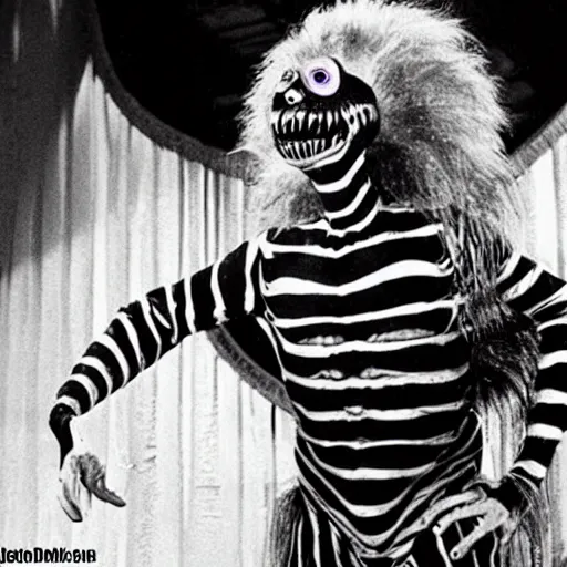 Prompt: beetlejuice creature. the movie beetlejuice (1988). robert short make-up. practical effects