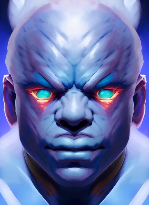 Image similar to symmetry!! portrait of blue akuma, street fighter, global illumination!! intricate, elegant, highly detailed, digital painting, artstation, concept art, smooth, sharp focus, illustration, art by artgerm and greg rutkowski and alphonse mucha