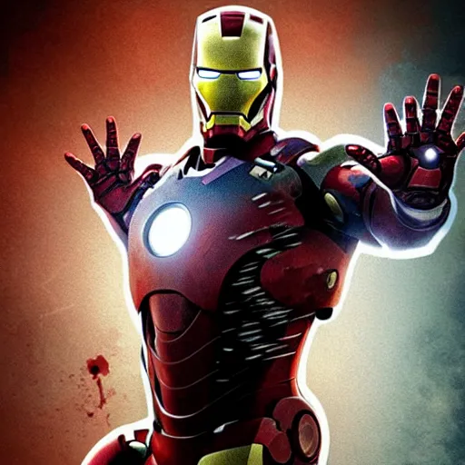 Image similar to Iron Man as a zombie in walking dead Digital art clean 4K quality photo realistic