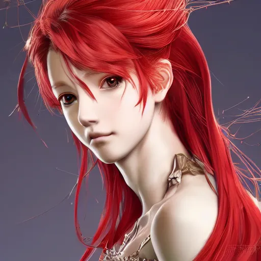 Prompt: a red haired female knight as an absurdly beautiful, elegant, mid - 2 0 s sensual anime girl, ultrafine hyperrealistic detailed face illustration by kim jung gi, irakli nadar, intricate linework, sharp focus, bright colors, matte, octopath traveler, final fantasy, unreal engine highly rendered, global illumination, radiant light, intricate environment