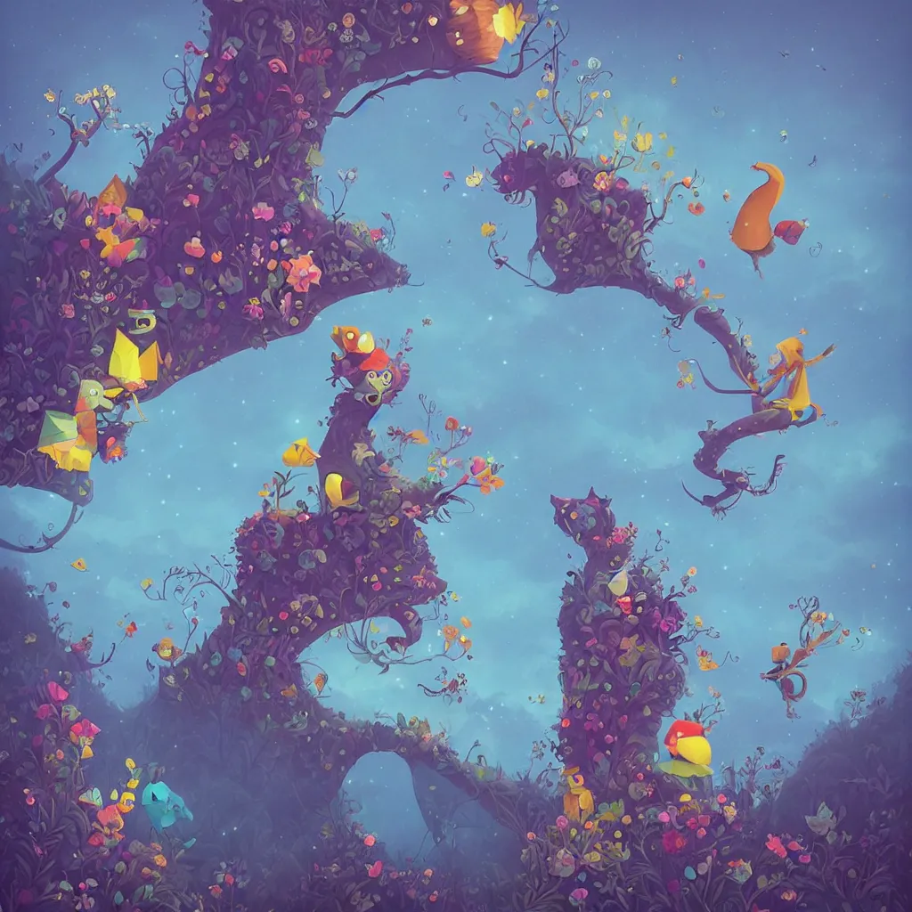 Image similar to low poly, pixar, surreal hybrid animals, nostalgia for a fairytale, magic realism, flowerpunk, mysterious vivid colors by andy kehoe and amanda clarke en un mundo de Gediminas Pranckevicius