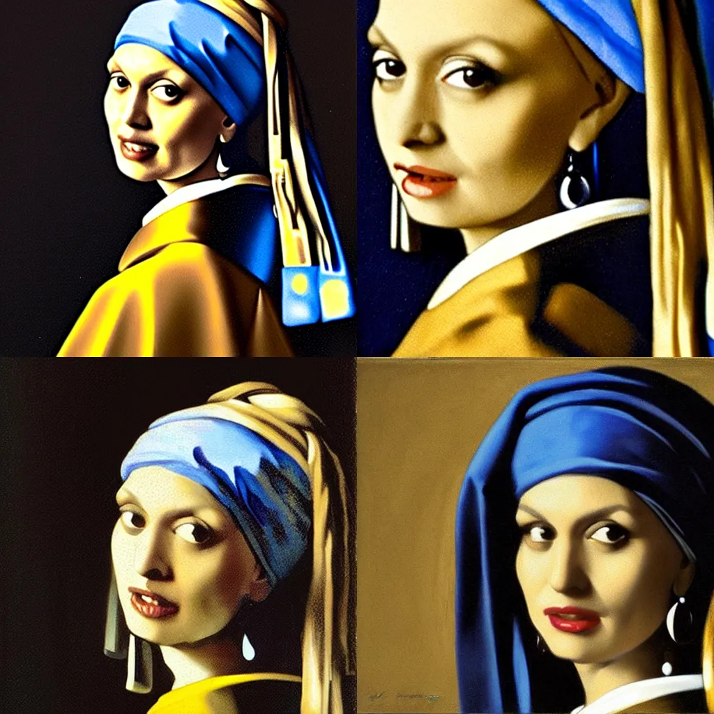 Prompt: mariska hargitay with the pearl earring by vermeer, celebrity portrait