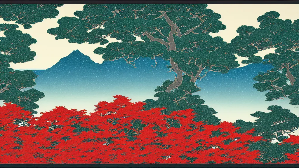 Image similar to I could see my own eyes had flecks of red, green, amber and blue, screen print by Kawase Hasui and dan hillier, 8k unreal engine