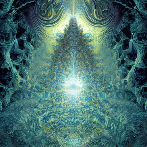 Image similar to a beautiful 3 d painting of a sprawling intricate fractal populated by mandelbrot fractals by android jones and mandelbrot, volumetric lighting, dynamic lighting, dramatic lighting, high contrast, concept art, carved marble, sacred geometry, religious, magic realism, catholicpunk, stark, trending on artstation