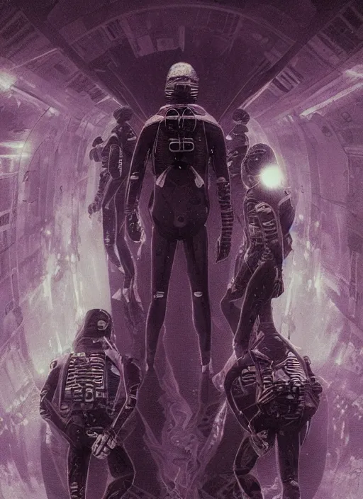 Image similar to astronauts divers in dark void underwater - complex and hyperdetailed technical suit design. reflection and dispersion materials. rays and dispersion of light. volumetric light. f / 3 2. noise film photo. flash photography. ultra realistic, 5 0 mm. poster by wayne barlowe, hajime sorayama aaron horkey, craig mullins