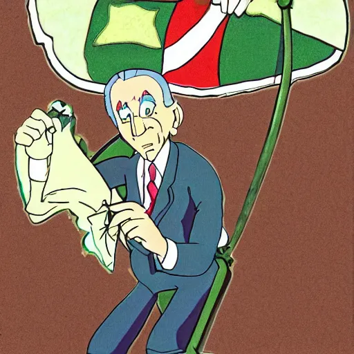 Prompt: cel - shaded image of joe biden as tingle from legend of zelda, studio ghibli animation cel by moebious