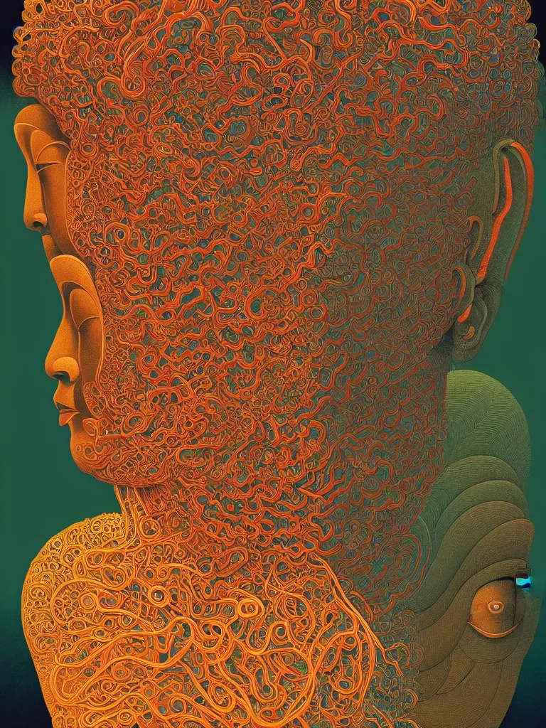 Prompt: symmetry!! stunning portrait of buddha!! by victo ngai, kilian eng vibrant colours, dynamic lighting, digital art, winning award masterpiece, fantastically beautiful, illustration, aesthetically inspired by beksinski and dan mumford, trending on artstation, art by greg rutkowski, 8 k