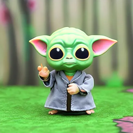 Image similar to baby yoda stop motion animal crossing character vinyl action figure, plastic, toy