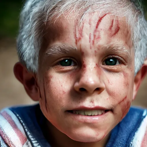 Image similar to portrait of a kid with old wrinkly skin and gray hair