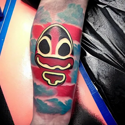 Image similar to tattoo of the hamburglar learning to fly