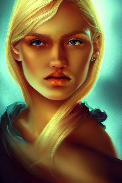 Image similar to a beautiful blond girl, fantasy, portrait, sharp focus, illustration, ambient lighting, art by milomanara