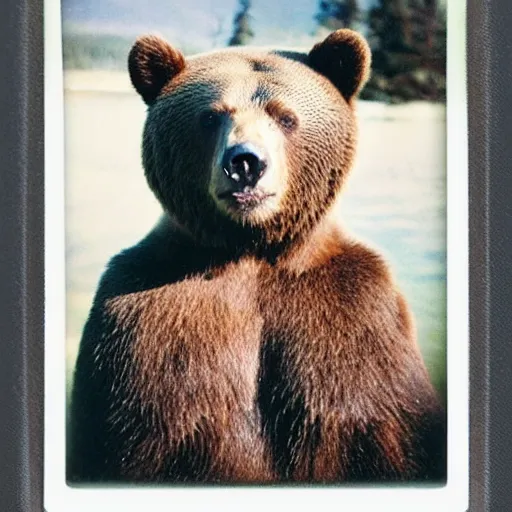 Prompt: a very beautiful polaroid picture of a bear, award winning photography