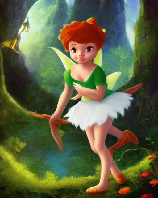 Image similar to if Peter Pan was a beautiful girl, trending on artstation, concept art, never land, tinkerbell,