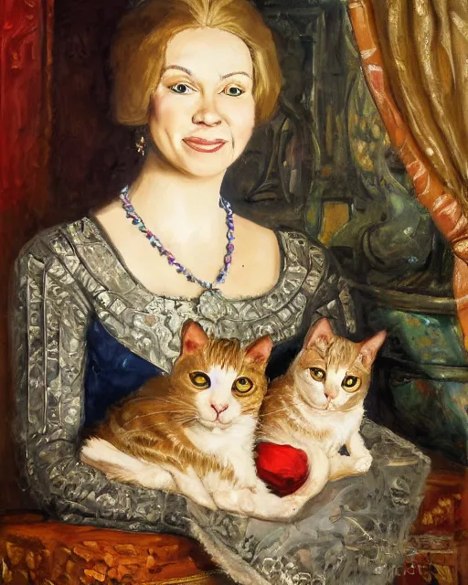 Prompt: portrait of royal cat family wayne thibaud