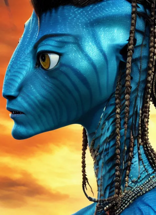 Image similar to johny Depp in the movie avatar, blue creature, movie poster
