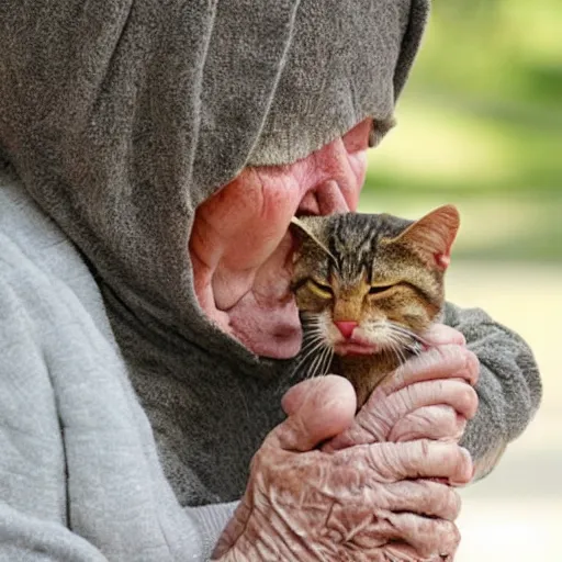 Image similar to an old woman who has swallowed a while cat