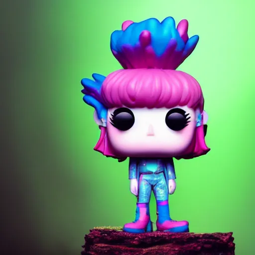 Image similar to Grimes as a Funko pop, photorealistic imagery, trending on artstation, vivid colors, lambent lighting, 4k, 8k, 35mm photography.