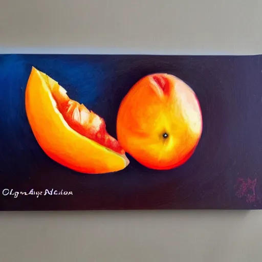 Prompt: a photo of an apricot that has been painted in the style of david bowie