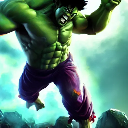 Prompt: son goku as the incredible hulk, greg rutkowski artstyle, artstation, macro, vibrant, digital, wide shot, portrait, hd, cinematic, dramatic, ultra realistic, ultra detailed, 8 k, 4 k