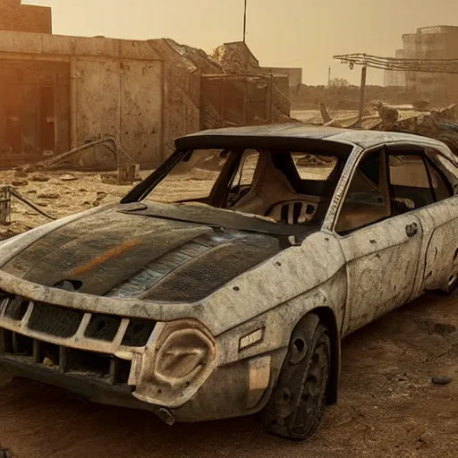 Image similar to car made out of scrap parts in a apocalyptic wasteland, 3d render, Unreal Engine, octane render, ray tracing, Unity, highly detailed, high quality, HD, 4k, 8k, realistic, sharp, trending