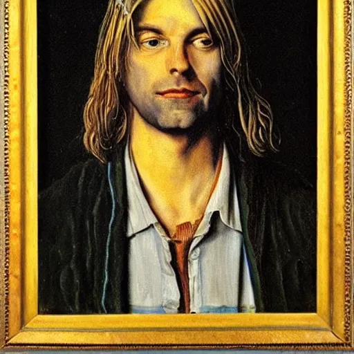 Image similar to Portrait of Kurt Cobain, oil painting by albrecht durer