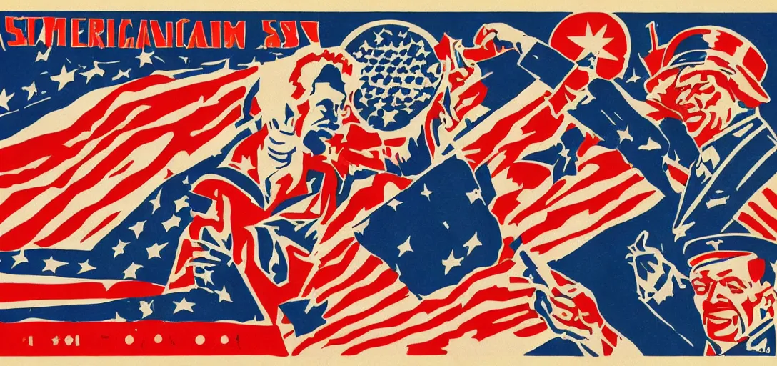 Image similar to American propaganda in the style of Soviet Propaganda