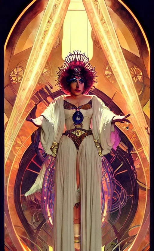 Image similar to lady gaga as atomic priestess, gorgeous lighting by weta studio, mucha, bautista and norman rockwell and greg rutkowski and tom bagshaw and james gurney and lucasfilm