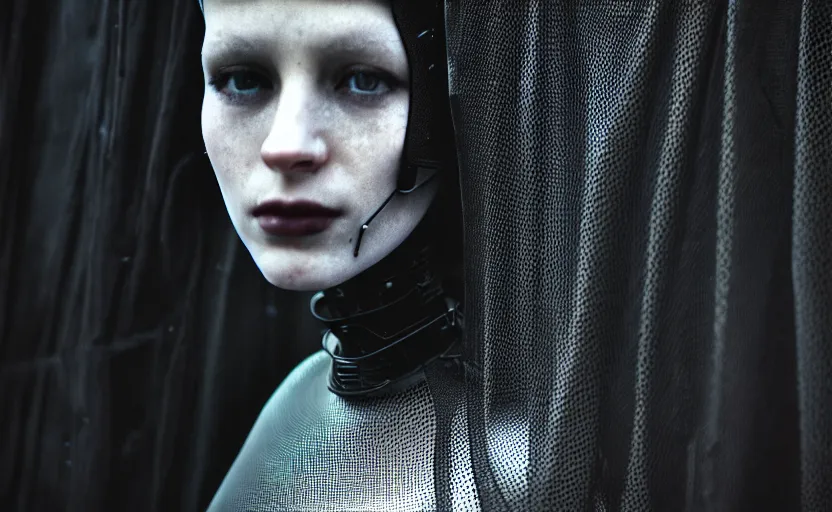 Prompt: cinestill 5 0 d candid photographic portrait by helen levitt of a feminine android wearing sexy black rugged mesh techwear on a black marble monument, extreme closeup, modern cyberpunk moody emotional cinematic, clear skies, 8 k, hd, high resolution, 3 5 mm, f / 3 2, ultra realistic faces, ex machina