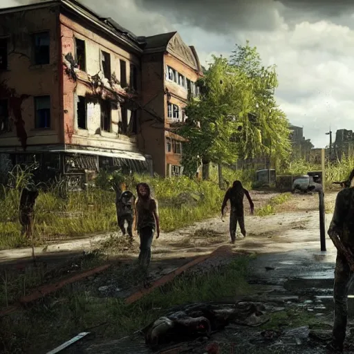 Prompt: the last of us zombie apocalypse setting in a dystopian german town