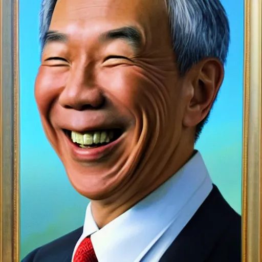 Prompt: Lee Hsien Loong, Prime Minister of Singapore, smiling casually. 2013. (oil painting by Alex Ross)